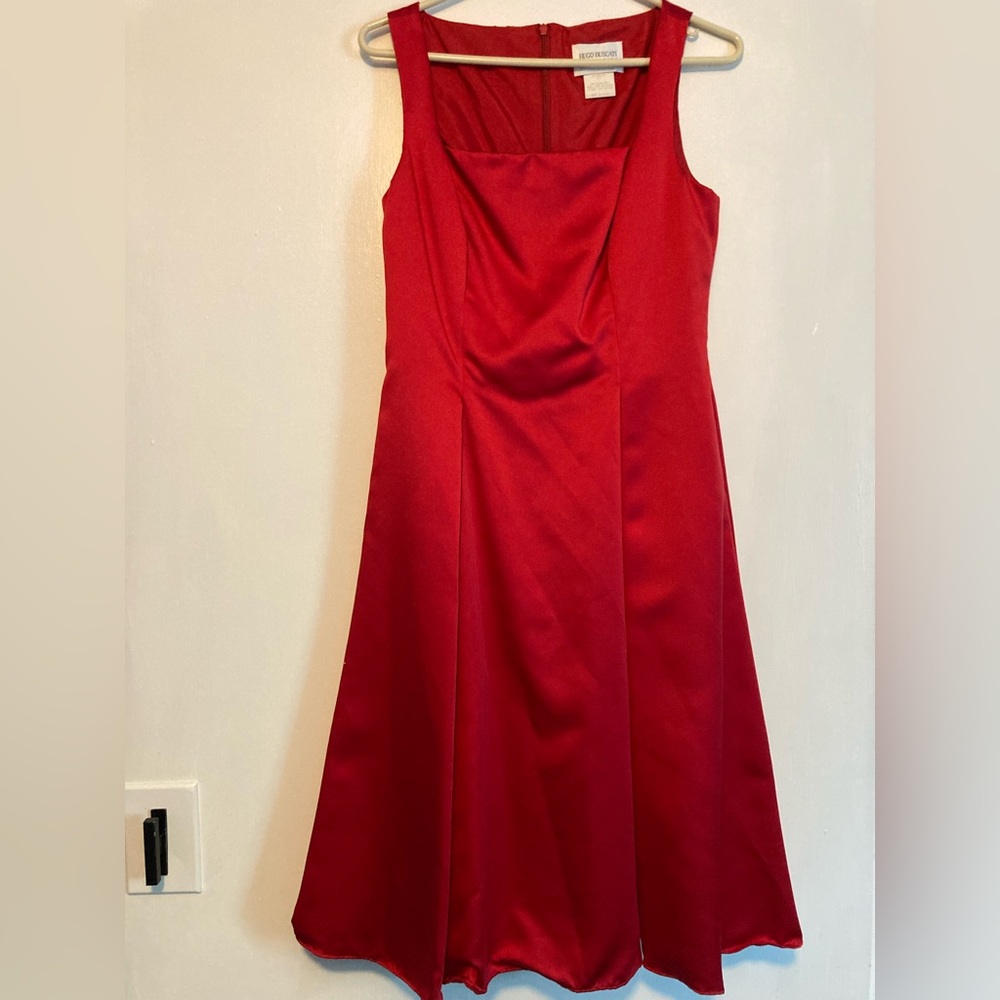 HUGO BUSCATI SZ 10 Red Satin Sleeveless Dress,WOW - Picture 3 of 10